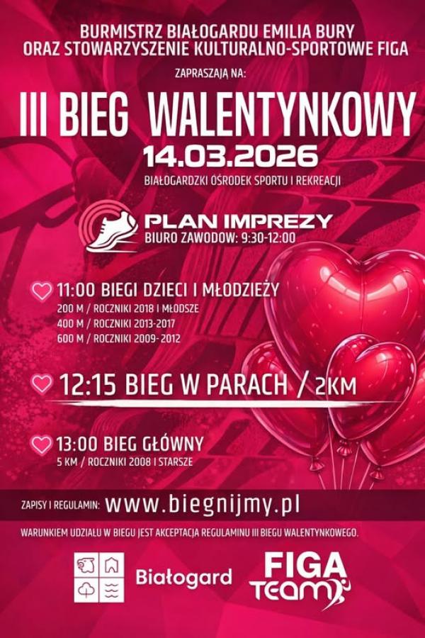 Białogard zaprasza na Bieg Walentynkowy – 14 marca na starcie